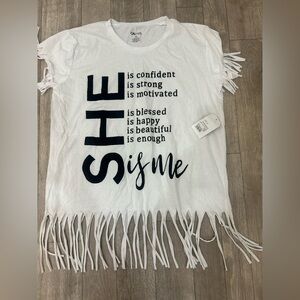 Brand New On Fire White Fringe Shirt